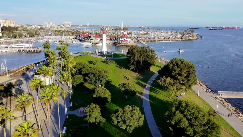 Aerial view of the Lions Lighthouse in Pier Point Park Long Beach, CA USA