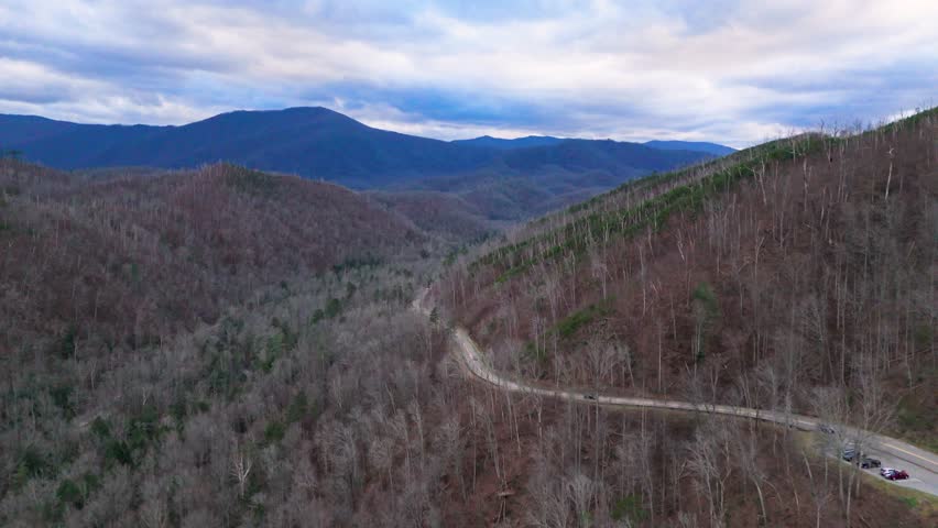 An aerial shot of The Great Smoky Mountains from outside of the park.