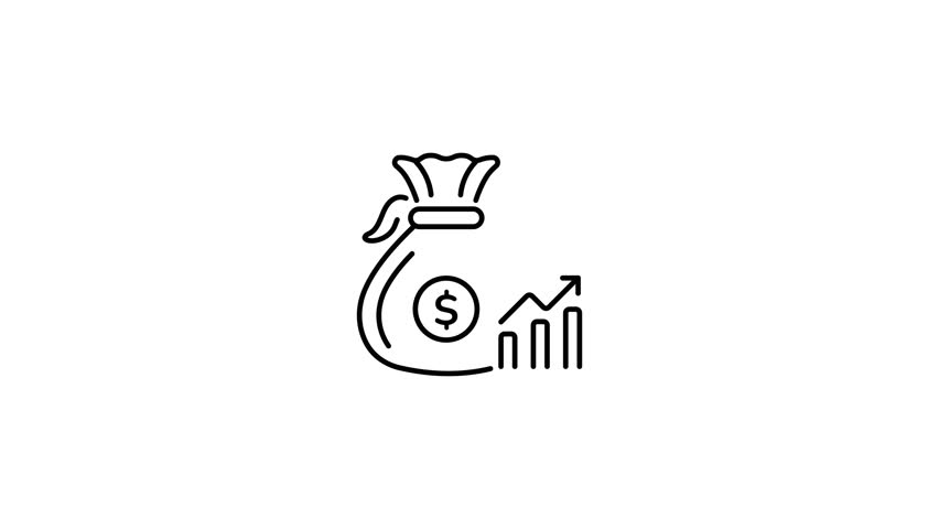 A line style animated icon of a money bag showing tax revenue 