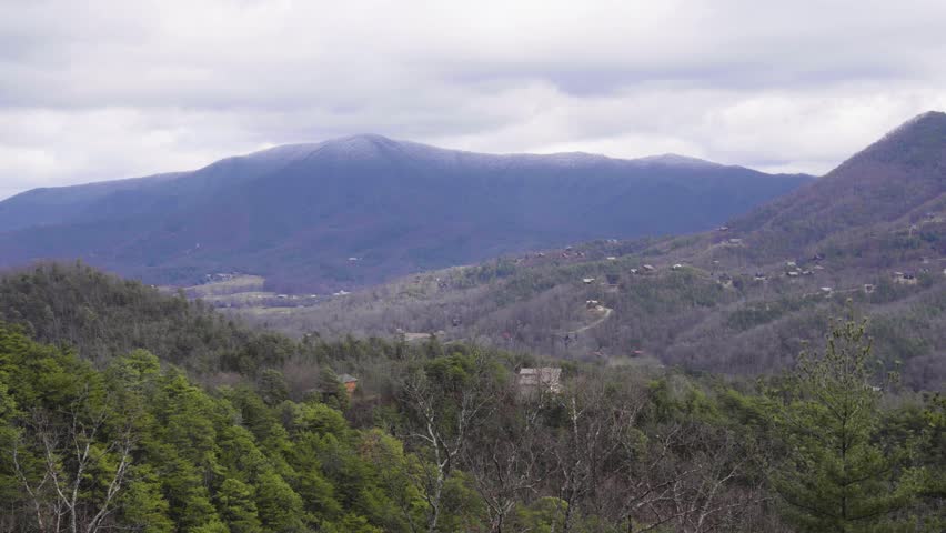 Wide shot of The Great Smoky mountains from an overlook.