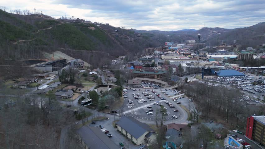 Static aerial shot of a lift in Gatlinburg, TN in the winter.
