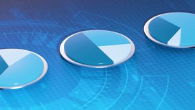 Growing blue and white pie charts on digital screen displaying financial investment trends and stock market data. 3D render animation in 4K resolution about financial investments diversification strat - Powered by Shutterstock - Get 15% off with code: PIKWIZARD15