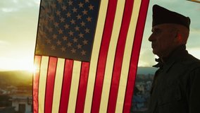 Sunlight Over The Flag And The Veteran Soldier - Powered by Shutterstock - Get 15% off with code: PIKWIZARD15