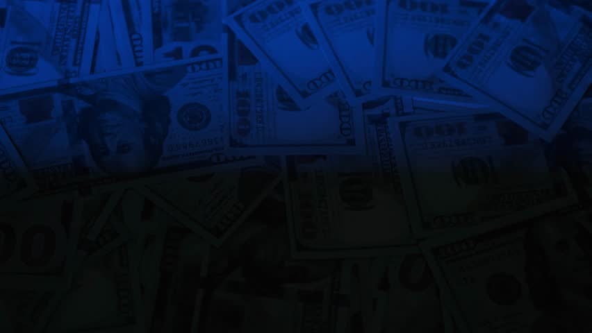 Police Lights Reflecting on Money – Crime, Corruption, and Investigation Concept