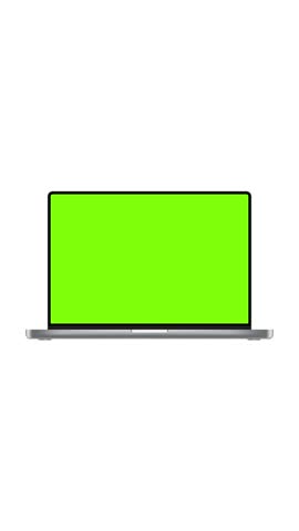 Laptop Animated Mockup With Green Screens, Front View, Isolated On White Background. Vertical Animation For Web Presentation