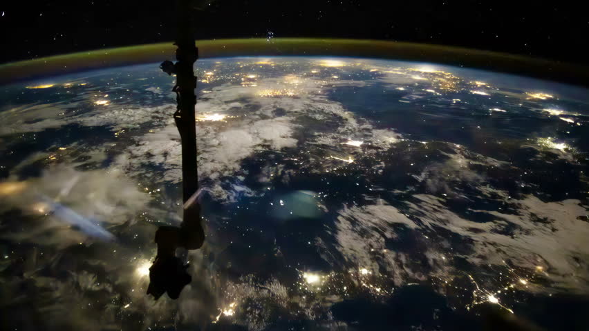 Time lapse of the planet earth night side from space with storms and citylights. Elements of this image courtesy of NASA
