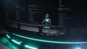 3d animation of metalic humanoid Ai robot coding on futuristic workstation. High technology background - Powered by Shutterstock - Get 15% off with code: PIKWIZARD15
