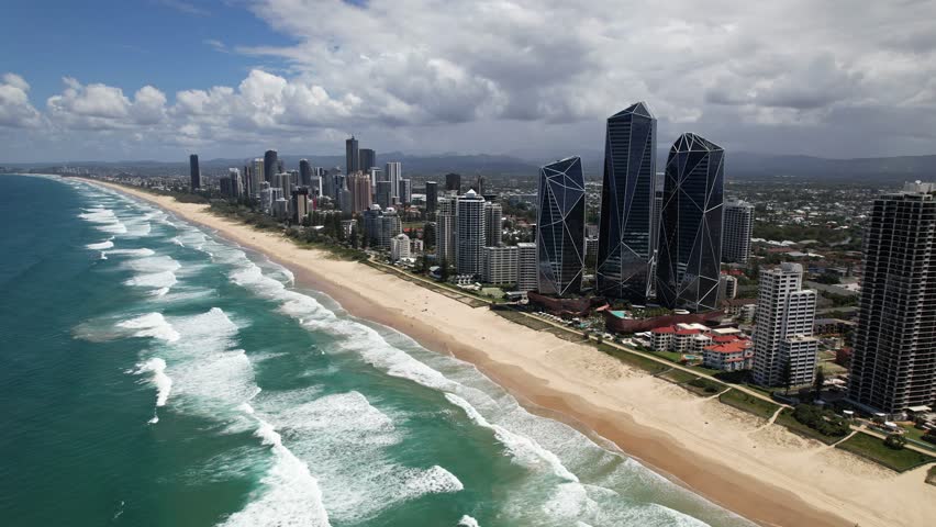 Broadbeach, Jewel Private Residences, And Suburb In Summer In Gold Coast, QLD, Australia. - aerial shot