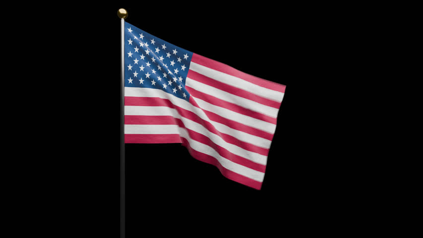 Waving United States American Flag On Black Alpha Background On Memorial Day
