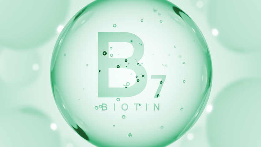 A green glossy sphere with vitamin B7. Biotin pill capsule. Abstract 3D bubble drop background
