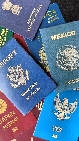 Background consisting of passports of different countries as conceptual wallpaper for your design