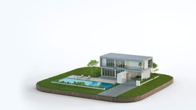 Luxury house with swimming pool isolated on empty white background in real estate sale or property investment concept. Buying new home for big family. 3d illustration of residential building exterior. - Powered by Shutterstock - Get 15% off with code: PIKWIZARD15