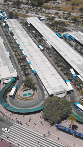Hyperlapse of the bus terminal in Florianopolis, Brazil. Aerial view of the bus terminal in the city of Florianopolis in Brazil