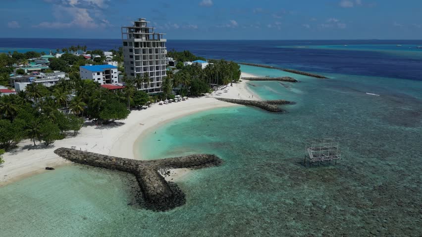 Aerial view of tropical beach of Thulusdhoo island. Maldives