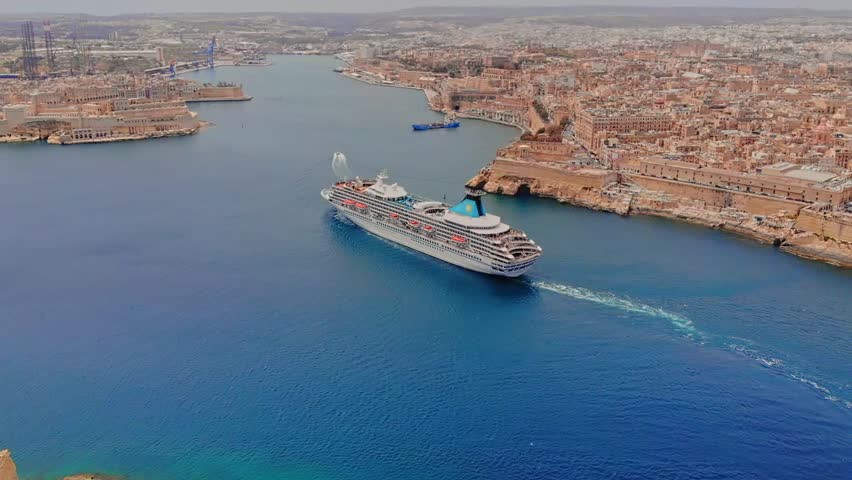 Aerial view Cruise ship liner port of Valletta, Malta.