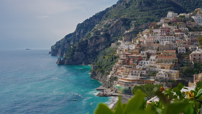 View of the city on the mountain with colorful houses POSITANO, Amalfi Coast, Italy
