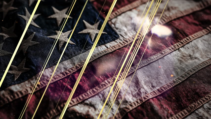 Abstract Memorial day text word on USA flag waving in wind texture on black background, American flag. 4K 3D Grunge US flag video waving in wind
