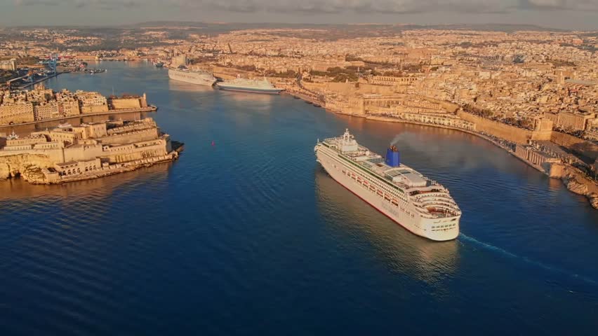 Aerial view Cruise ship liner port of Valletta, Malta.