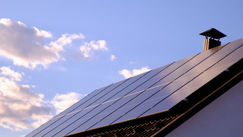 Solar panels on the roof of the house. Selective focus.