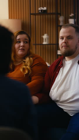 Couple discussing eating disorder struggles with psychologist, therapy session