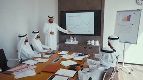 Cinematic video of a group of businessmen from UAE during an corporate meeting in an office. Locals men in kandura making business together. - Powered by Shutterstock - Get 15% off with code: PIKWIZARD15