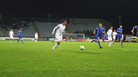 RIJEKA, CROATIA APRIL 6: soccer match: NK Rijeka (white) vs. NK Osijek (blue) on April 6, 2013 in Rijeka