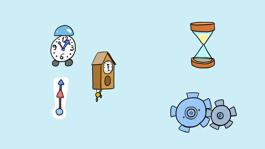 5 looping animations with 2D hand-drawn elements about passing time, hourglass, arrow, cuckoo clock and alarm clock.Transparent background with alpha channel or green background to choose from - Powered by Shutterstock - Get 15% off with code: PIKWIZARD15