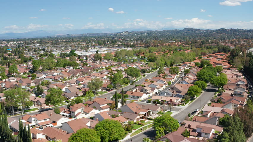 Aerial drone shot view of Tustin Irvine Orange County California suburb cars 01 - Aerial Drone View