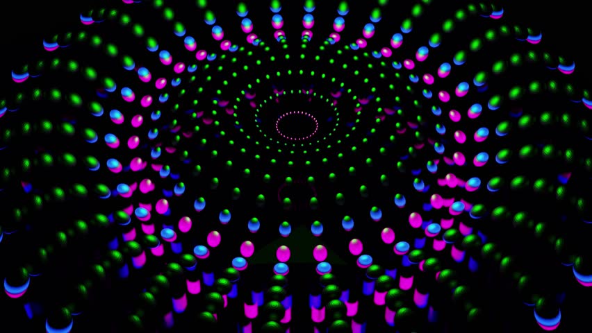 Abstract Neon Circles Tunnel Illusion Moving Forward Seamlessly. 3D Illustration
