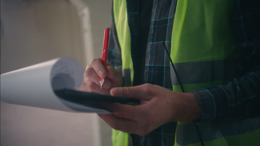 Thoughtful pensive Caucasian man builder industry engineer manufacture worker thinking writing construction plan foreman inspecting male in hard hat architect guy correct paper build project analysing - Powered by Shutterstock - Get 15% off with code: PIKWIZARD15