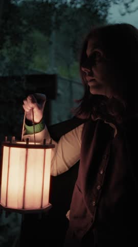Mysterious Woman Walks Among Trees and an Abandoned House with Ghosts at Night