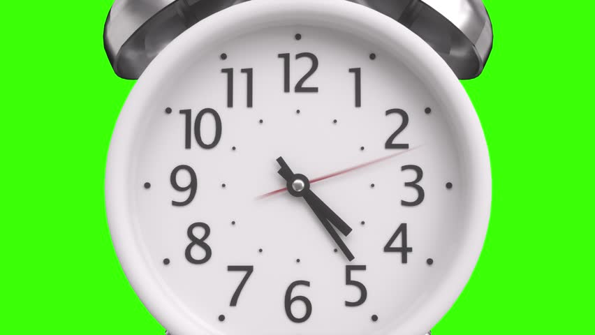 Vintage Alarm Clock with Spinning Hands on Green Screen Background. Zoom Out