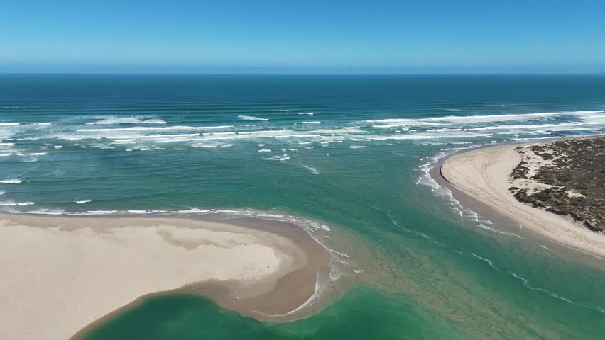 Coorong National Park – 4K Aerial Drone Footage from Murray Mouth Lookout, Hindmarsh Island, South Australia, Featuring Murray River Mouth, Sand Dunes, Estuary, Coastal Wetlands, Australia Wildlife