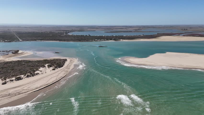 Coorong National Park – 4K Aerial Drone Footage from Murray Mouth Lookout, Hindmarsh Island, South Australia, Featuring Murray River Mouth, Sand Dunes, Estuary, Coastal Wetlands, Australia Wildlife