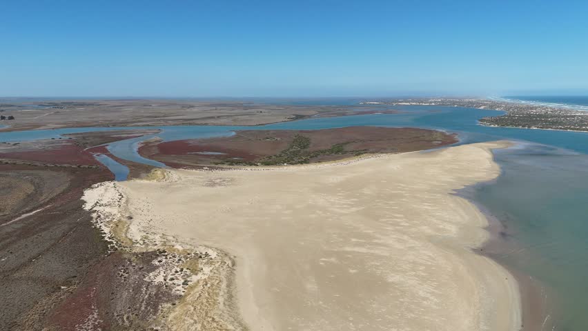 Coorong National Park – 4K Aerial Drone Footage from Murray Mouth Lookout, Hindmarsh Island, South Australia, Featuring Murray River Mouth, Sand Dunes, Estuary, Coastal Wetlands, Australia Wildlife