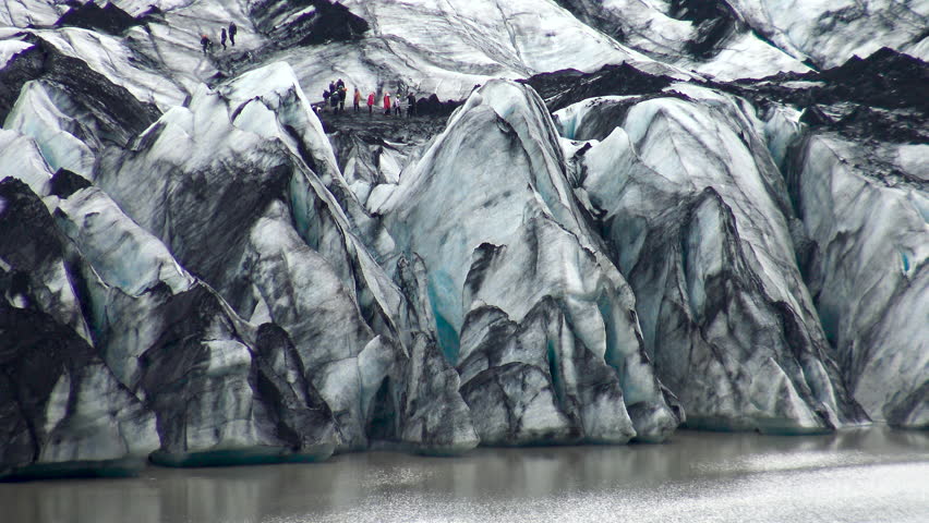 Aerial view of icebergs afloat in the Solheimajokull glacier lagoon in southeast Iceland.