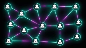 network connections with people icons. Digital network connecting people globally, representing customer relationships icon animation . cyan,purple color neon line and black background . - Powered by Shutterstock - Get 15% off with code: PIKWIZARD15