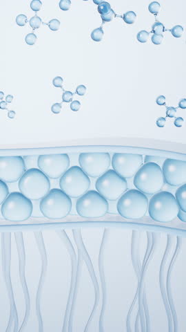 Skin cell background with cosmetics molecules, 3d rendering. Motion graphic.