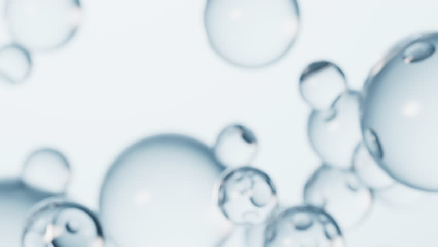 Floating transparent blue bubbles background, 3d rendering. Motion graphic.