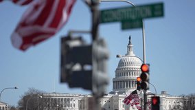 Video intro for voting and elections in the USA. American construction flag. Capitol congress Washington DC. Capital of USA. Citizenship government. America concept. Flying flag. Patriotic symbol US. - Powered by Shutterstock - Get 15% off with code: PIKWIZARD15