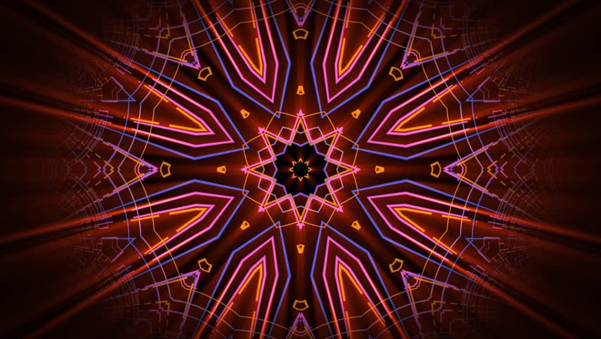 Hypnotic mandala animation with intricate kaleidoscope patterns and bright orange light rays. Seamless loop screensaver with psychedelic shapes morphing on a dark background. Motion graphics, 4K 30fps - Powered by Shutterstock - Get 15% off with code: PIKWIZARD15