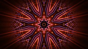 Hypnotic mandala animation with intricate kaleidoscope patterns and bright orange light rays. Seamless loop screensaver with psychedelic shapes morphing on a dark background. Motion graphics, 4K 30fps - Powered by Shutterstock - Get 15% off with code: PIKWIZARD15