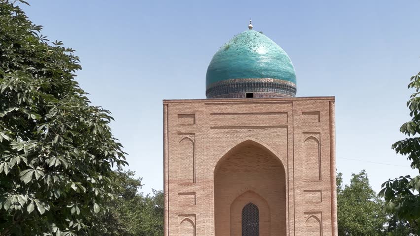 View of the Bibi Khanum Mausoleum. Samarkand, Uzbekistan - June 9, 2023. One of the most important monuments of Samarkand, a popular tourist destination in Central Asia. 4K