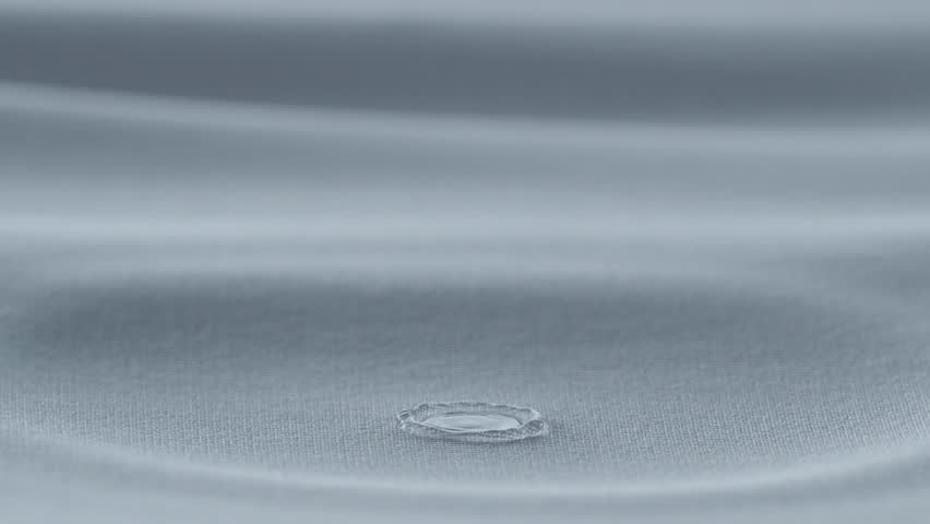 Water drops falling on fabric, good at absorbing perspiration and releasing coolness, textile fiber close-up, for sportswear, quick-drying clothing, clothing material solutions, 3D rendering.