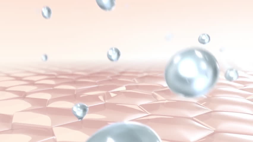 Skin cells lose moisture, causing dry, blotchy and sagging skin, anti-wrinkle and anti-aging, cosmetic skincare solution of serum, pink cells, 3D rendering.