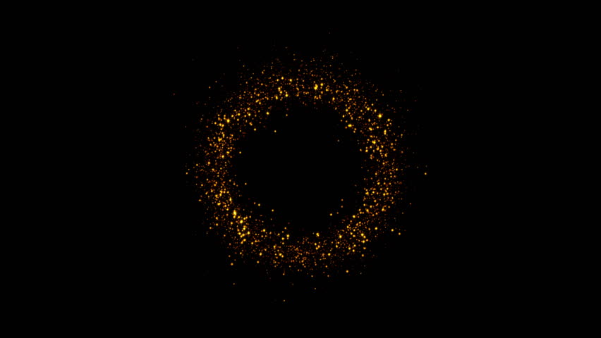 Abstract loop center flickering gold stars particles ring motion on black abstract  background for screen project overlay. Gold stars particle on black background motion titles cinematic background lo