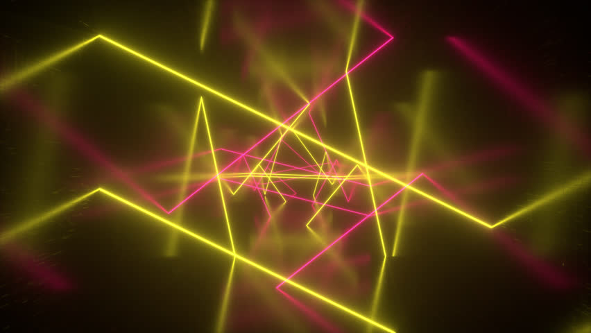 Rotating neon rays inside reflected tunnel. VJ backdrop for club show, music video or presentation. Abstract neon background loop.