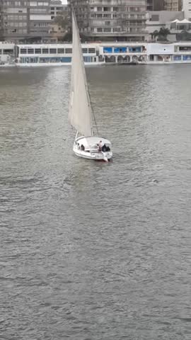 Traditional sailboat named by felucca on nile river in cairo, Egypt 