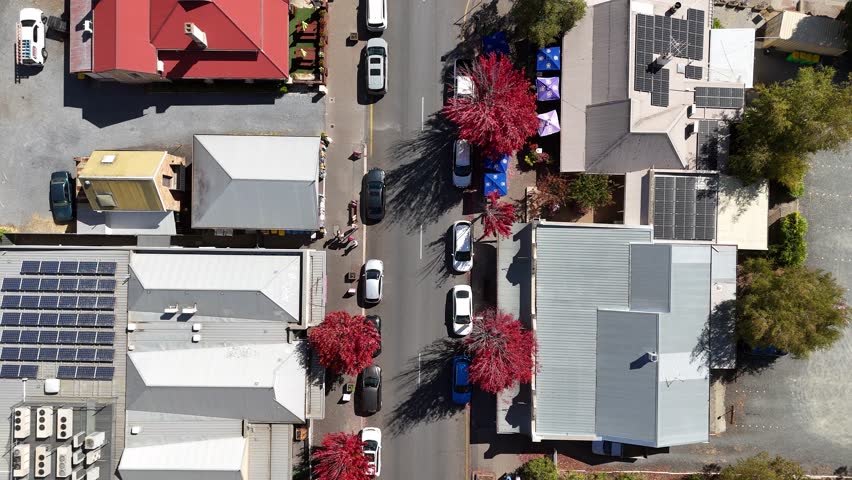 Hahndorf Town in Autumn, Adelaide Hills, South Australia – 4K Aerial Drone Footage Featuring Historic German Village Streets, Colorful Autumn Trees, Rolling Hills, and Scenic Seasonal Countryside