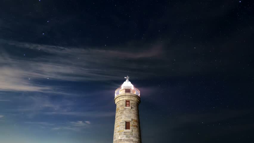 Illuminated Lighthouse Tower Under Night Sky